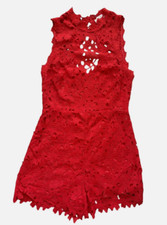 ASTR The Label Lace Sleeveless Romper Sz XL Coral Orange Open Back Lined