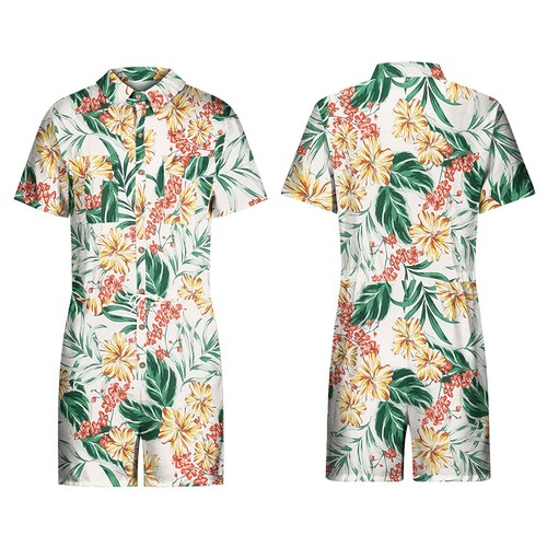 Mens Short Sleeve Shorts Jumpsuits Casual Loose Floral Overalls Romper Pants US - Picture 12 of 16