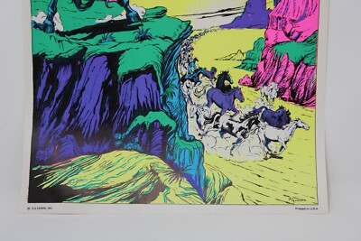 VTG E-Z Cards 11x17 Horse Trippy Black Light Poster Psychedelic