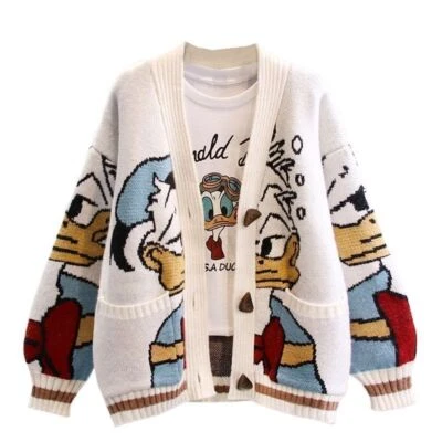 2024 /Y2K Strickjacke Donald Kawaii Damen Cartoon Pullover Anime Herbst Coat DE - Bild 1 von 4