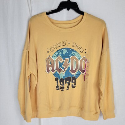 NEW ACDC Womens XXL Longsleeve Yellow Crewneck Pullover Lightweight Sweatshirt