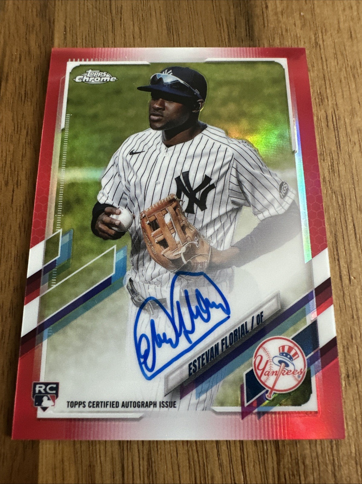 💥2021 Topps Chrome Rookie RED Refractor Estevan Florial Autograph RC 5/5 💥