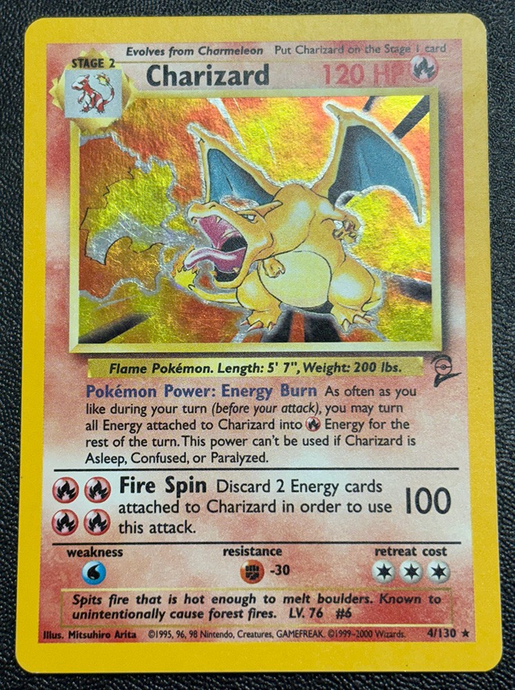 Pokemon Card - Base 2 Set 4/130 - CHARIZARD (holo-foil) *Played*