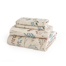 Beige Boho Floral Cotton Sheet Set Queen Size, 300 TC Printed Sateen Bed Shee...