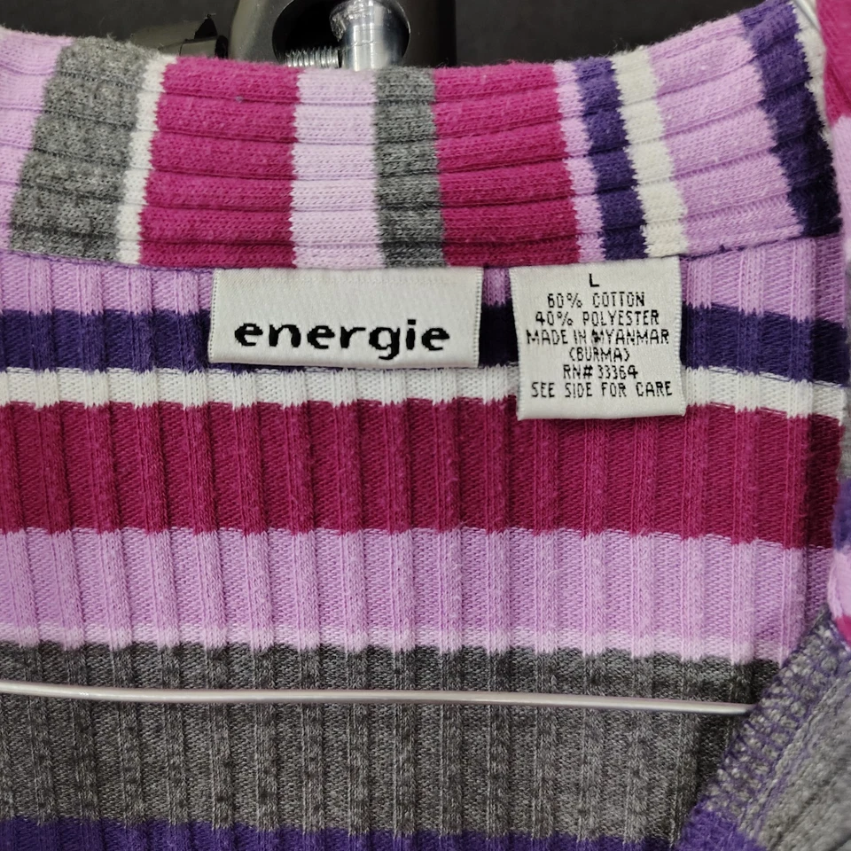 Camisa Polo Vintage Energie Para Mujer Y2K Rayas Talla L Púrpura Manga Larga Retro Foto 3 de 4