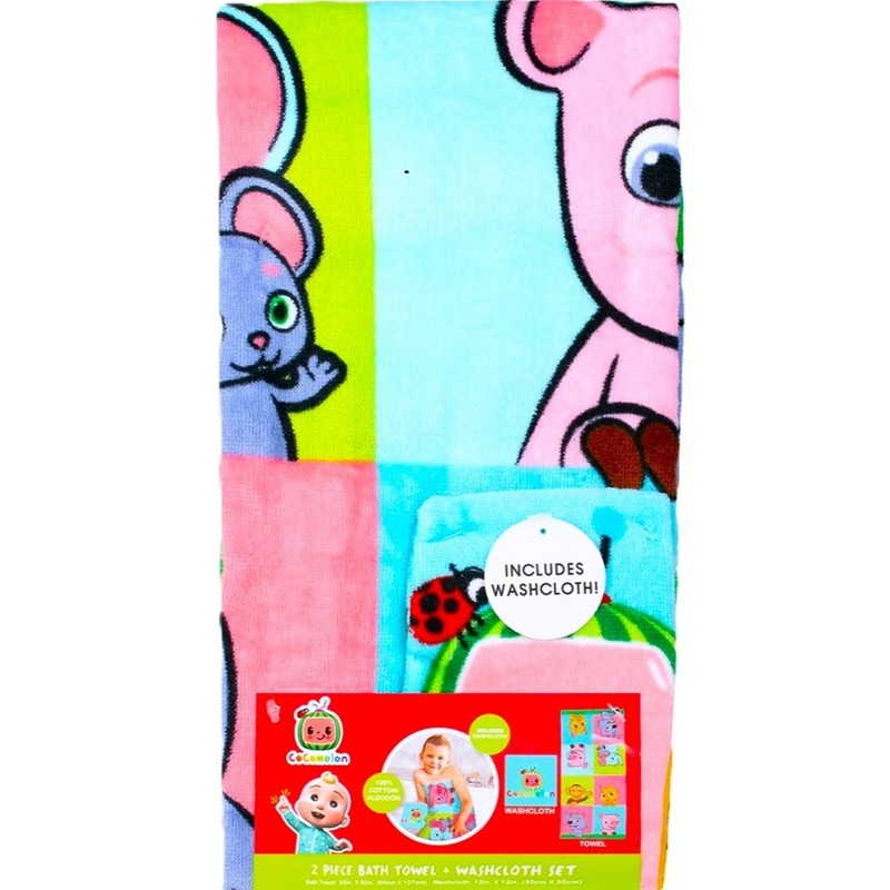 COCOMELON 2-Pc BATH TOWEL SET Towel & Wash Cloth ~ New with Tags
