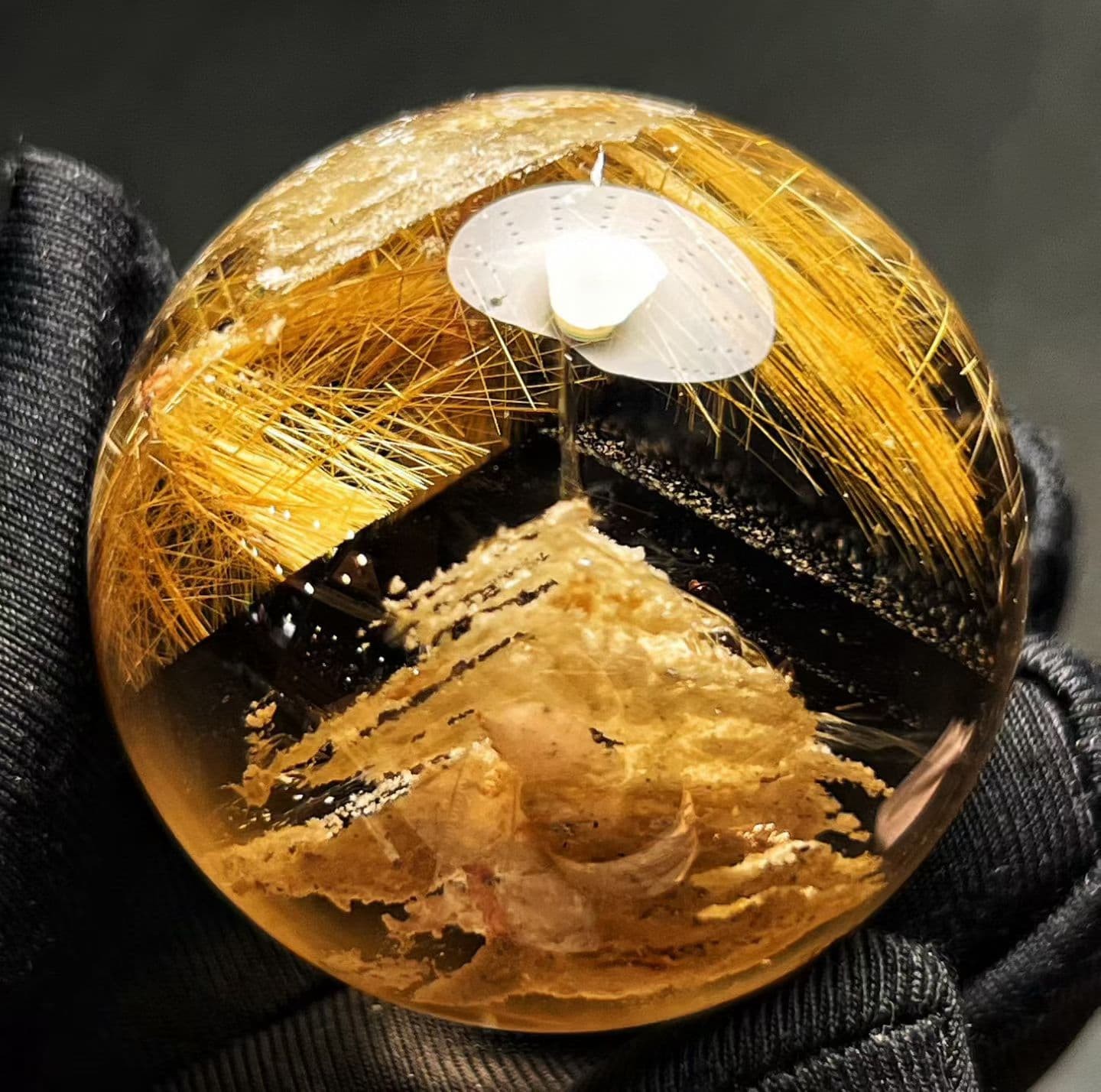 42.7MM Natural Gold Rutilated Quartz Ball Phantom Crystal Sphere Reiki Healing