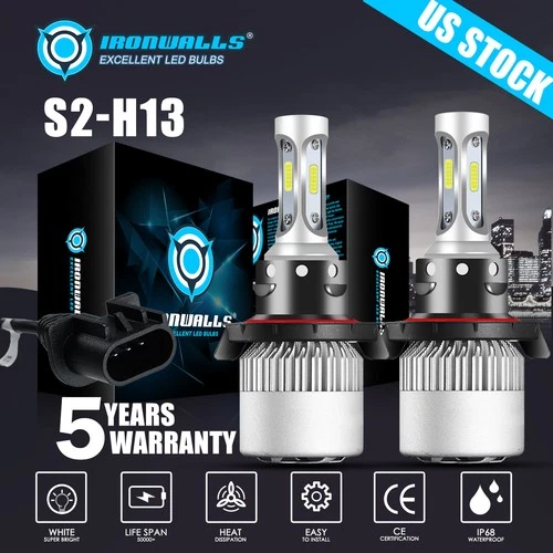 COB H13 9008 1000W 1000000LM LED Headlight Hi-Lo Beam Bulbs White 6500K Halogen