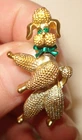 Vintage Gold Tone Poodle Dog Green Bow Tie Head Moves Costume Jewelry Brooch Pin