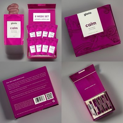 Glorio Calm Aloe Clay Face Mask Set 8ct w/Applicator Sensitive Skin BNIB