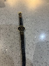 Harrods Vintage 1980’s 18kt Gold Black Leather Strap Watch