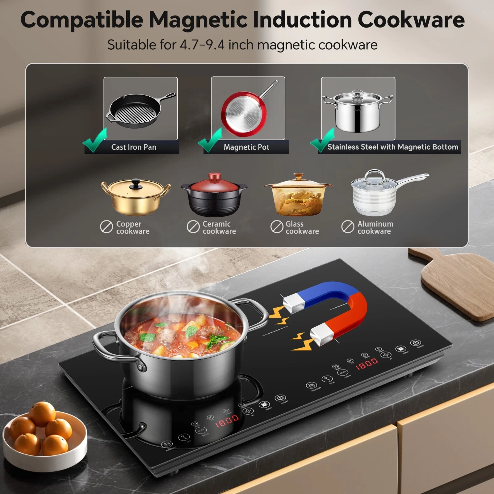 Double Induction Cooktop 1800W Power Sharing 300-1800W 8 Levels Touch
Opens in a new window or tab