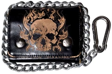 Skull Chain Wallet Trifold Snap RFID Biker Trucker Punk Style Goth No Boundaries