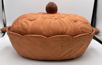 Terra Cotta Baker Harvest Vegetable Theme Large Dutch Oven Casserole Dish
