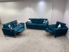 DFS Electric Recliner Ocean / Green Plush Velvet Fabric 3 Seater, 2 Seater &