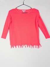 Lilly Pulitzer Sweater Girls M 6-7 Pink Knit Fringe Pullover Round Neck