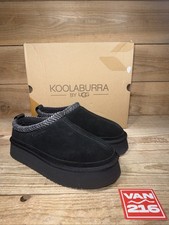 NEW SZ 7-9 Women  s UGG Koolaburra Burree Platform Slippers Round Toe Suede Black