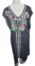 Shoreline Embroidered Boho Dress Size XL Black Rayon