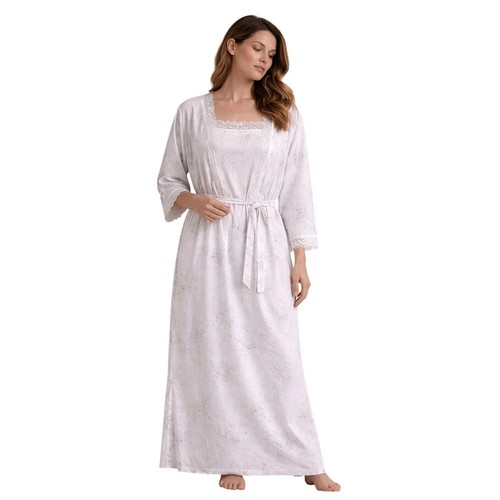 VTG Early 1980s Givenchy Intimite Paris Cotton Lawn Robe & Nightgown Set Sz L