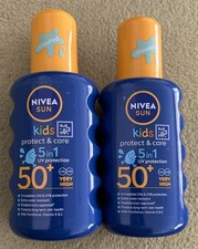 New - 2x NIVEA SUN Kids Protect & Care SPF 50+ Coloured Spray 2x200ml - Free P&P 27.00 per litre
