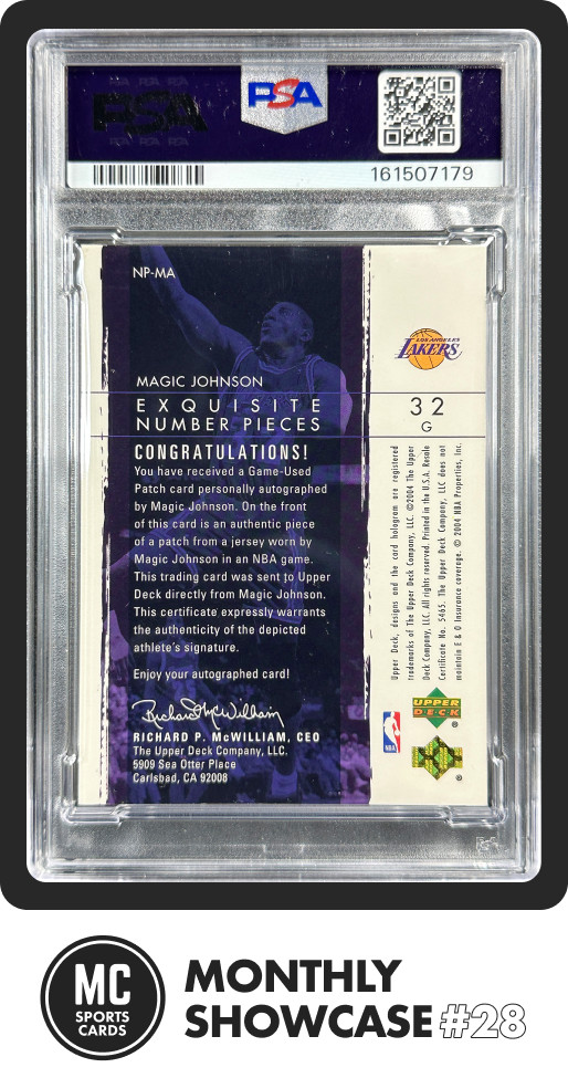 MAGIC JOHNSON PSA 6 2003-04 UD EXQUISITE COLL NUMBER PIECES GU PATCH AUTO 01/32 view 2