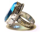 925 sterling silver tribal oval blue Ice Cubic Zirconia gemstone ring 11.2g — photo 3