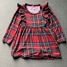 Posh Peanut 2T Red Tartan Dress With Ruffles, 95% Bamboo, Super Soft