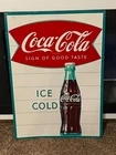 Coca Cola Vintage 1950’s Fishtail Metal Sign Original Tin - Sign Of Good Taste