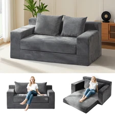 Convertible 3-in-1 Loveseat Sofa Bed Folding Couch Floor Futon Sleeper w/ Pillow