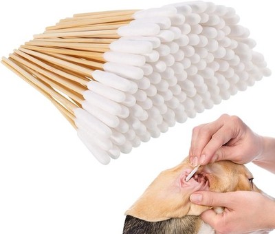 Pack of 200 Dog Cotton Buds Ear Cleaner for Pets Ear Cleaning for Dogs, 15 cm...