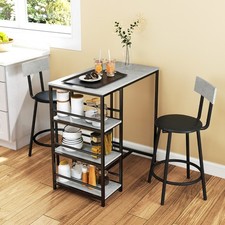 HOMCOM 3 Piece Breakfast Bar Table Set with Storage Shelves Refurbished