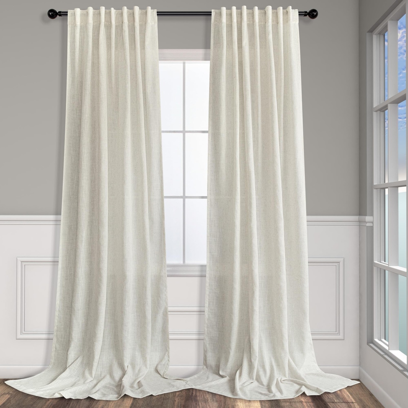 Natural Linen Curtains 108 Inches Long for Living Room 2 Panels Set Loop Pock...