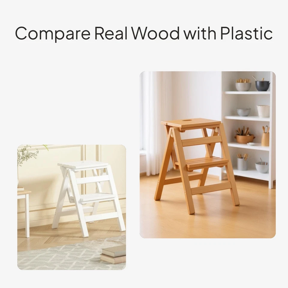 Hardwood Folding Ladder Stool, Multi-Functional Indoor - Image 3 of 4