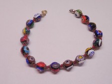 Vintage Murano Glass hand knotted single strand beaded bracelet 7" Italy