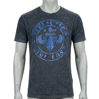 Affliction Live Fast Mens XL Graphic T-Shirt Blue Fleur De Lis Cross Stud Grey