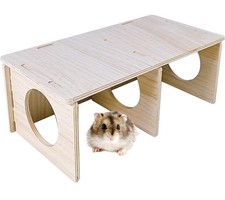 Yellow Wooden Hamster 2 Chamber Hideout Tunnel Multi Chamber House