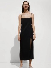 Mango Black Slip Midi Dress with Side Slit - Sz 10