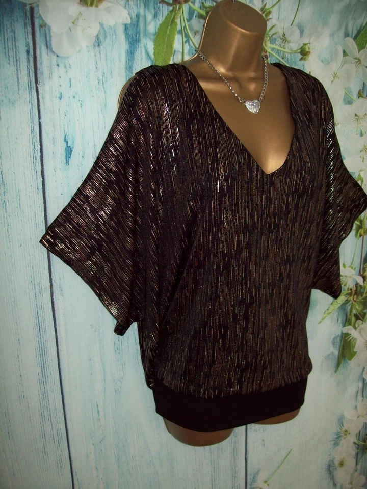 WALLIS Petite L 16 18 Black Gold Sparkle Kimono Top Party Christmas Glam - Image 3 of 4