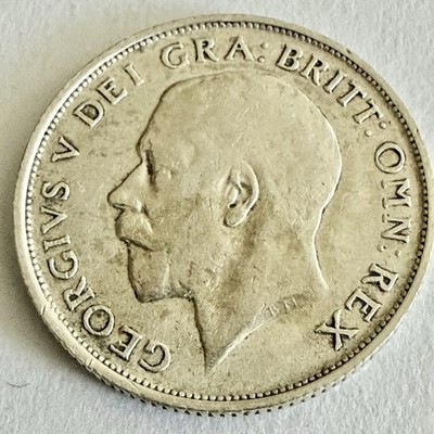 1917 United Kingdom 925 Sterling Silver King George V One(1)Shilling Coin/Ex/F32