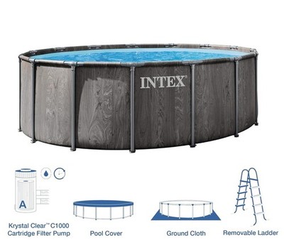 Intex Greywood Prism Frame 15FT X 48IN Above Ground Pool Set with 1000 Pump