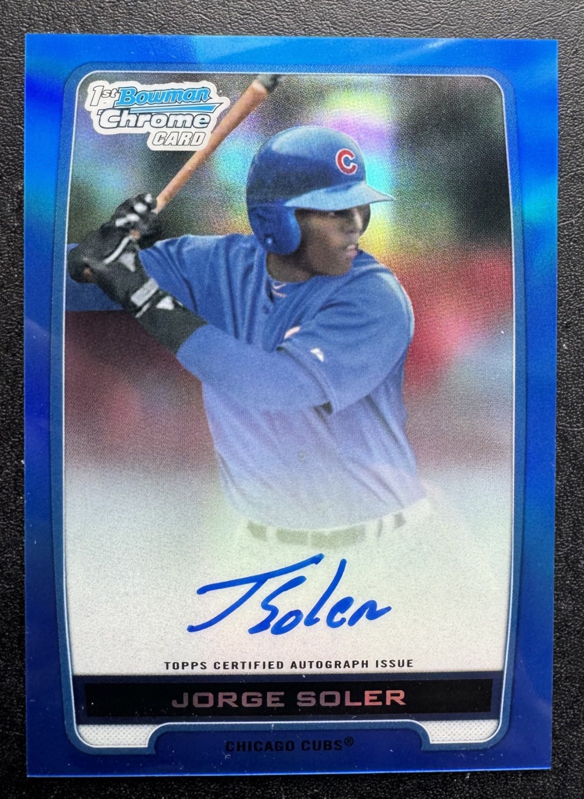 #12/150 Jorge Soler 2012 Bowman Chrome Prospects Blue Refractor Auto RC #BCA-JSO