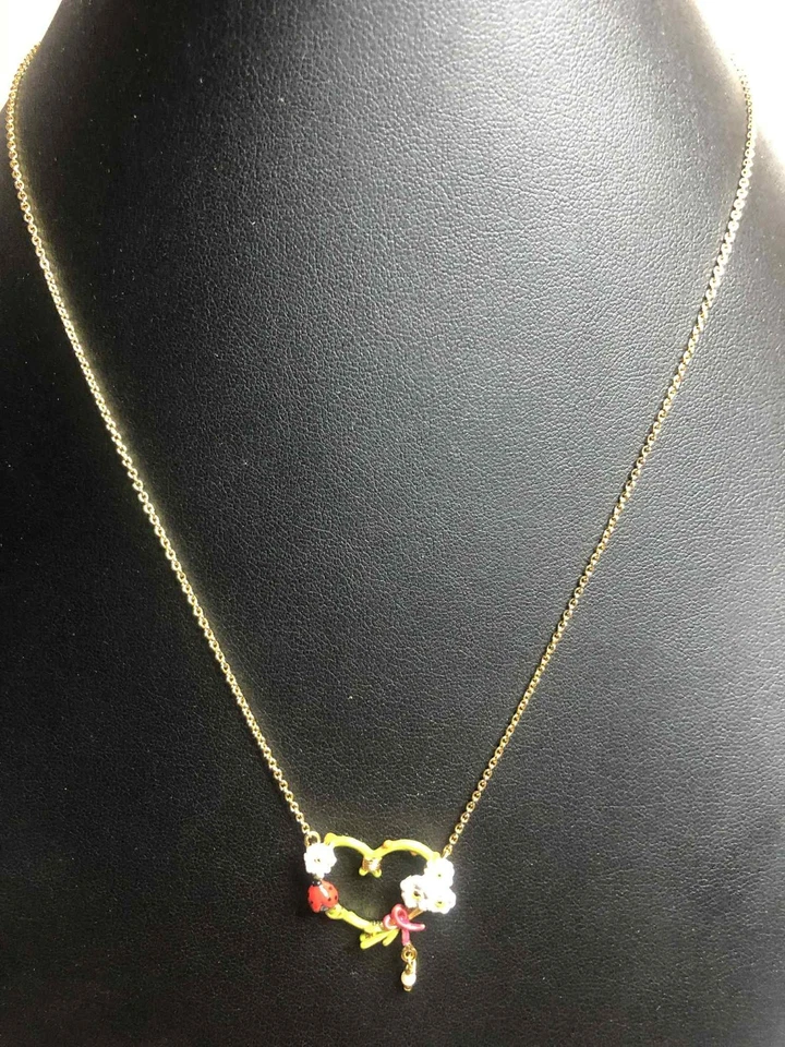 8205 Les Nereides Париж золотистый эмаль божья коровка цветок сердце ожерелье 18-20" - Изображение 3 из 4