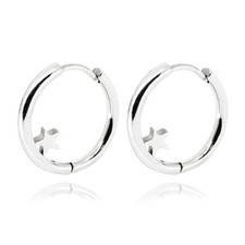 18MM Star Hoop Earrings for Women Rhodium Sterling Silver Plated Stainless Ste