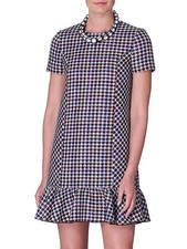 Carolina Herrera Plaid Tweed Mini Dress Ruffle Hem A-Line 8 M/L NWOT