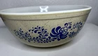 Vintage Pyrex 404 Homestead 10" Mixing Bowl Blue  Scroll & Tan/Oatmeal Speckled