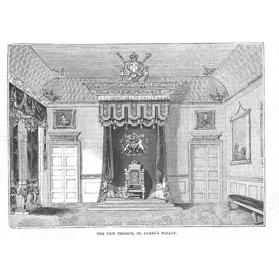 LONDON The New Throne at St James's Palace - Antique Print 1844