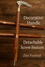 Antique Brass Handle Wooden Walking Stick: Victorian Style Designer Cane