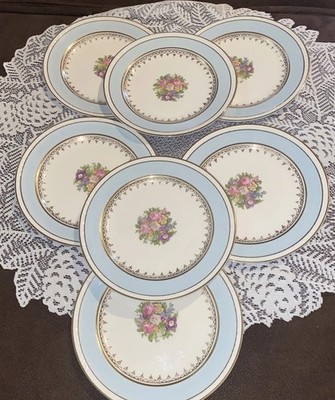 Homer Laughlin Georgian Blue Eggshell Dessert/Salad/Bread Plates. Set of 7 Vtg.