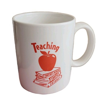 Vintage 90s M Ware Teaching Mug, Apple Books Teacher Gift White Red Ceramic cup