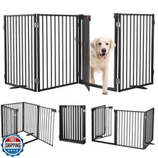 Metal Freestanding Dog Gates with Door,Extra Wide 24", 32" Height Foldable Do